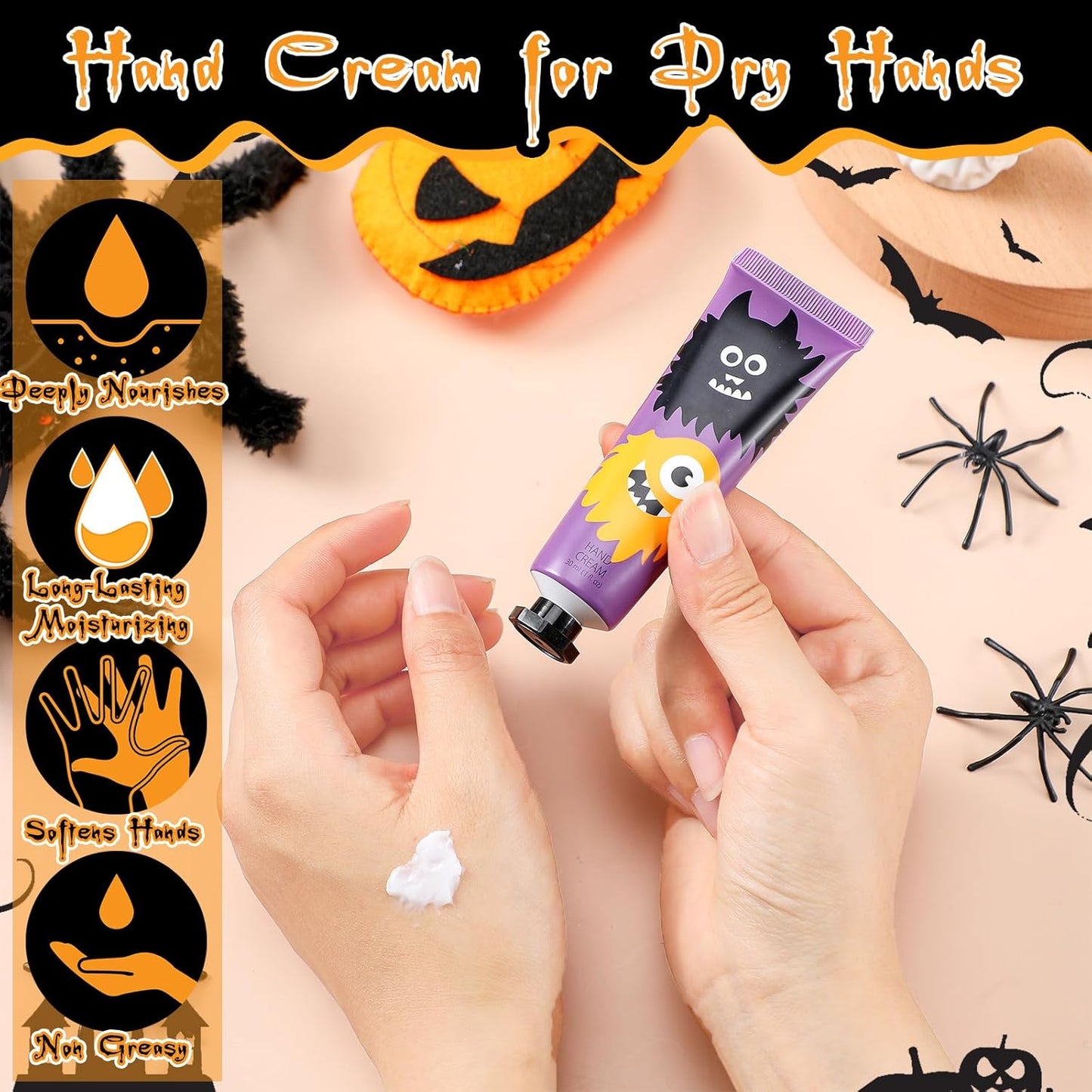 48 Pack Halloween Hand Cream Gift Sets for Women Ghost Mini Hand Lotion Bulk Travel Size Moisturizing Cream Halloween Party Favors Gifts for Stocking Stuffers 6 Natural Plant Fragrances