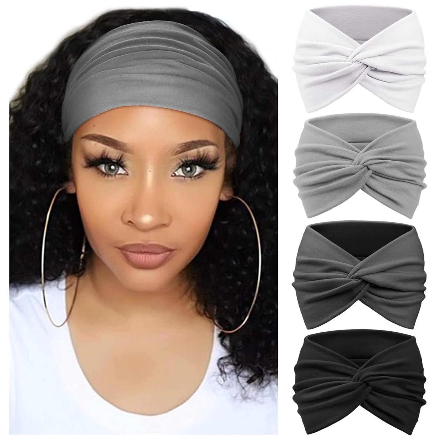 DRESHOW 4 Pack Turban Headbands for Women Wide Vintage Head Wraps Knotted Cute Hair Band Accessories