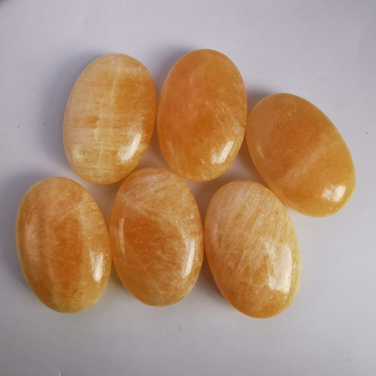 Natural Ice Yellow Jade Oval Polished Worry Stones, Healing Crystal Indoor Fountain Stones Massage Energy Anxiety Relief Items