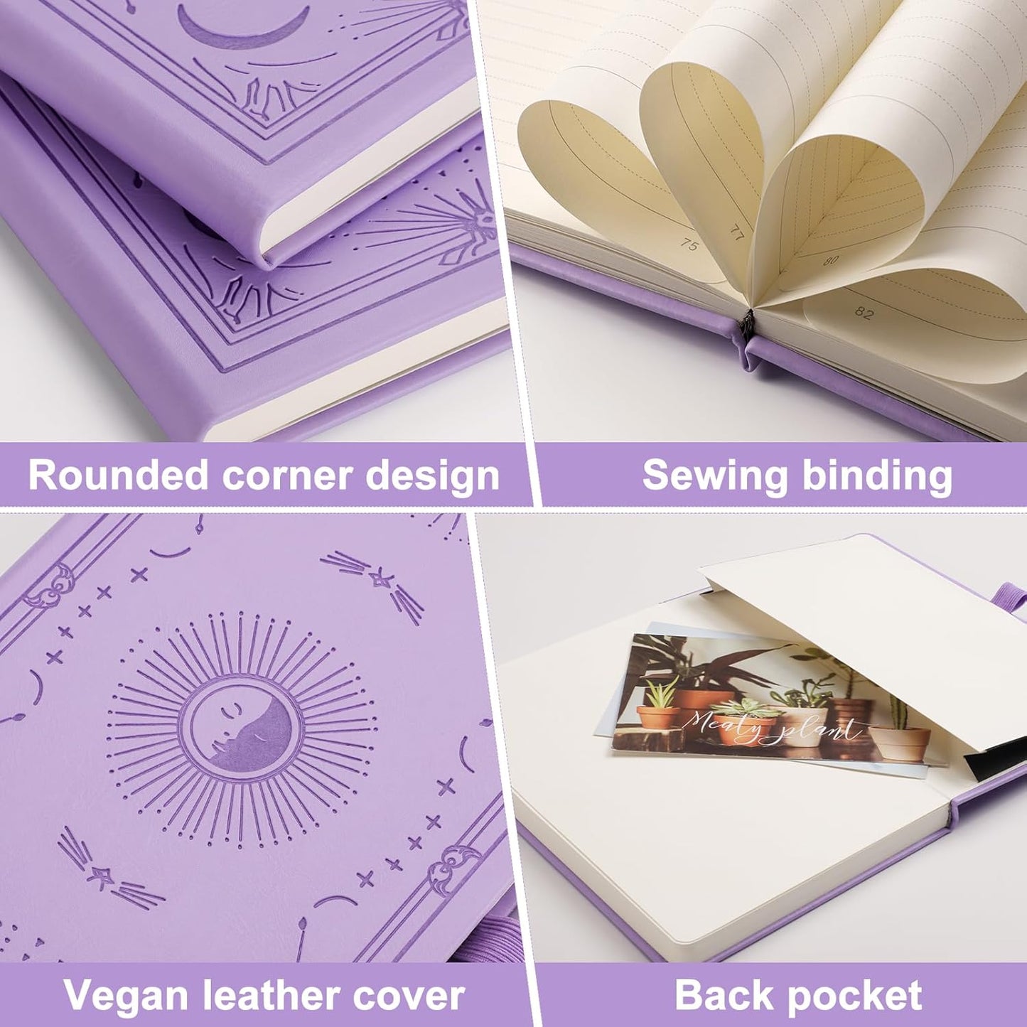 Dotted Journal for Women Men, 192 Pages A5 Notebook Journal, Hardcover Notebook with 100Gsm Thick Pages, Leather Note Book for Writing, Travel, Business, Office, Prayer 5.7 x 8.3, Light Purple