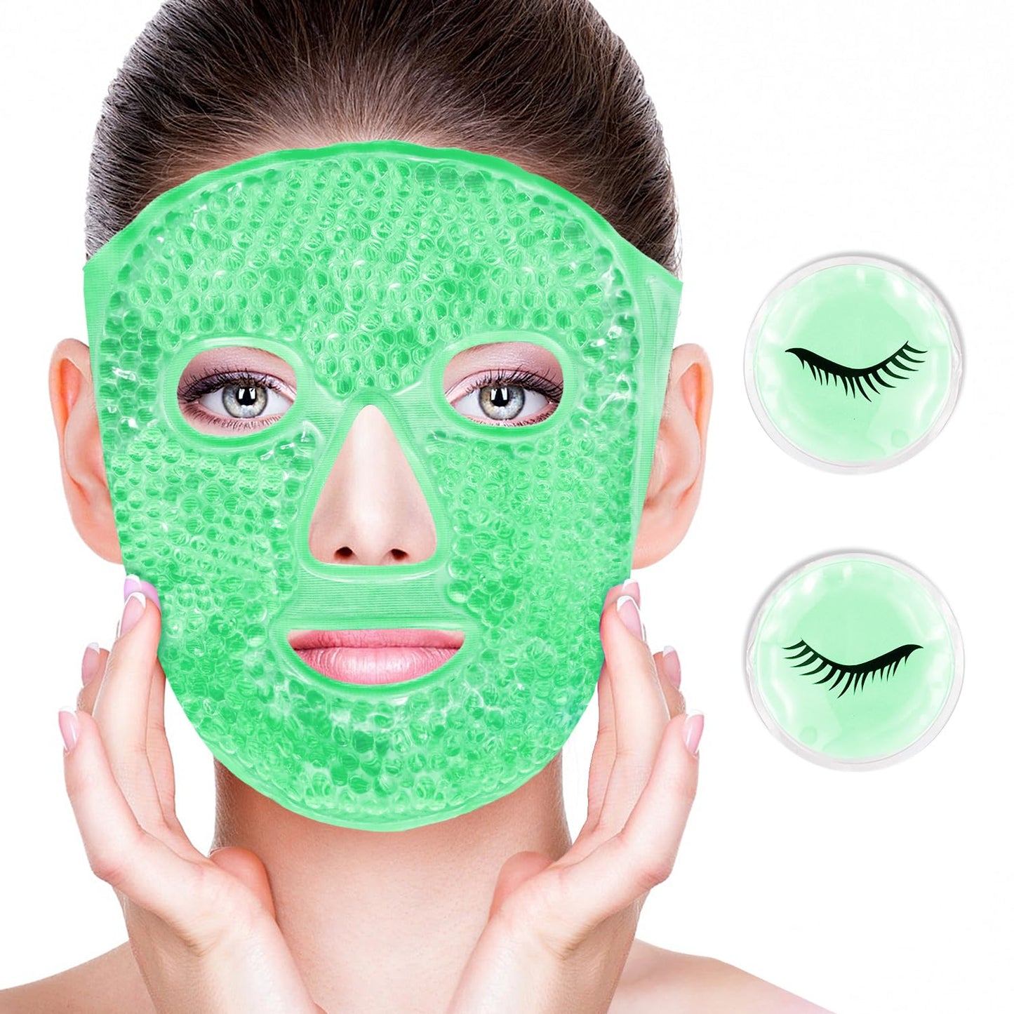 Face Eye Masks for Dark Circles and Puffiness, Migraines, Headache, Stress, Redness, Acne, Cooling Face Masks for Women Man, Hot Cold Use Ice Face Mask. (Green)