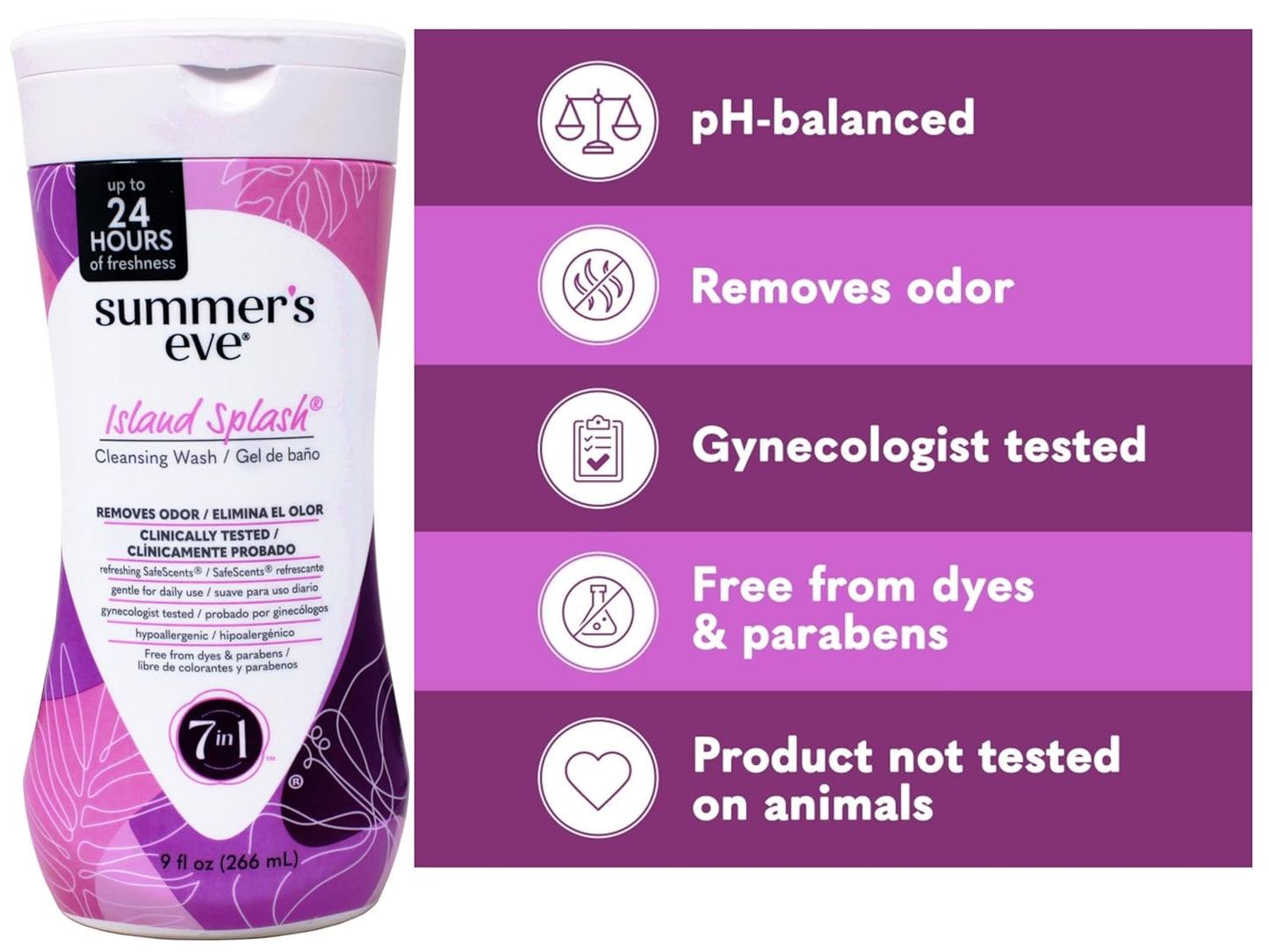 Summer's Eve Island Splash Refreshing Daily Feminine Wash, Removes Odor, pH balanced, 9 fl oz. (Pack of 4)