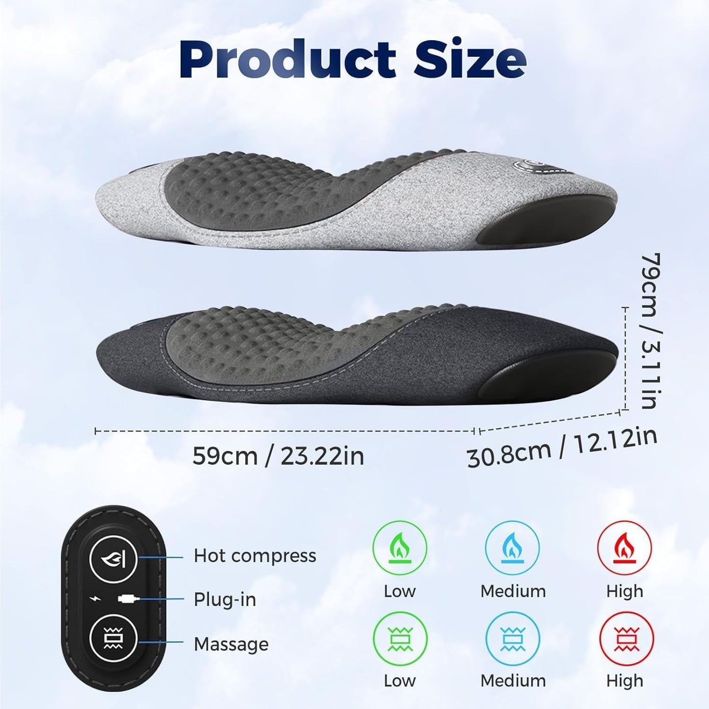 Triple Fusion Back Massager, 3-in-1 Back Massager with Traction Lifting, Electric Fusion Massager with Lifting and Vibration Massage and Heat Compress Against Pain (Grey B)