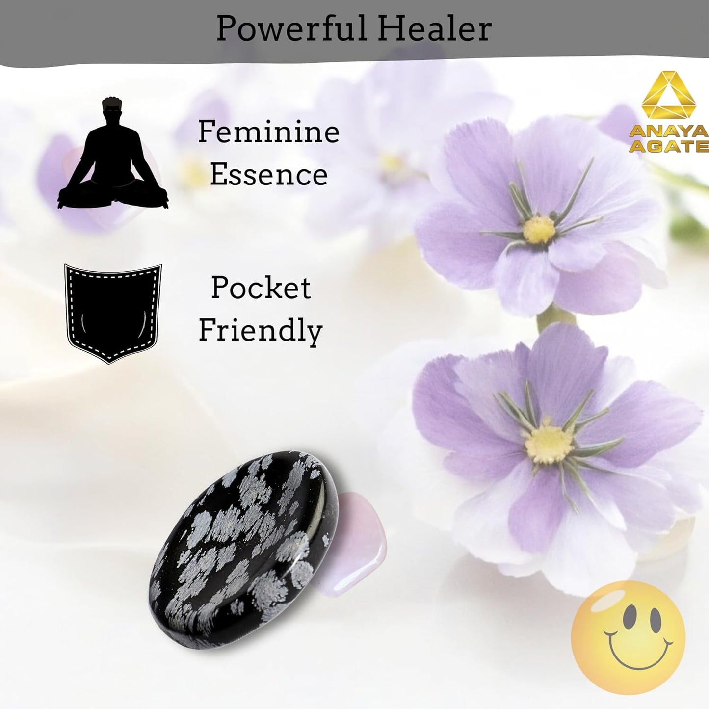 Snowflake Obsidian Worry Stones – Crystal Thumb Worry Stone for Anguish, Stress – Relaxing & Soothing Balance Stones for Meditation, Healing Stones & Crystals for Men, Women