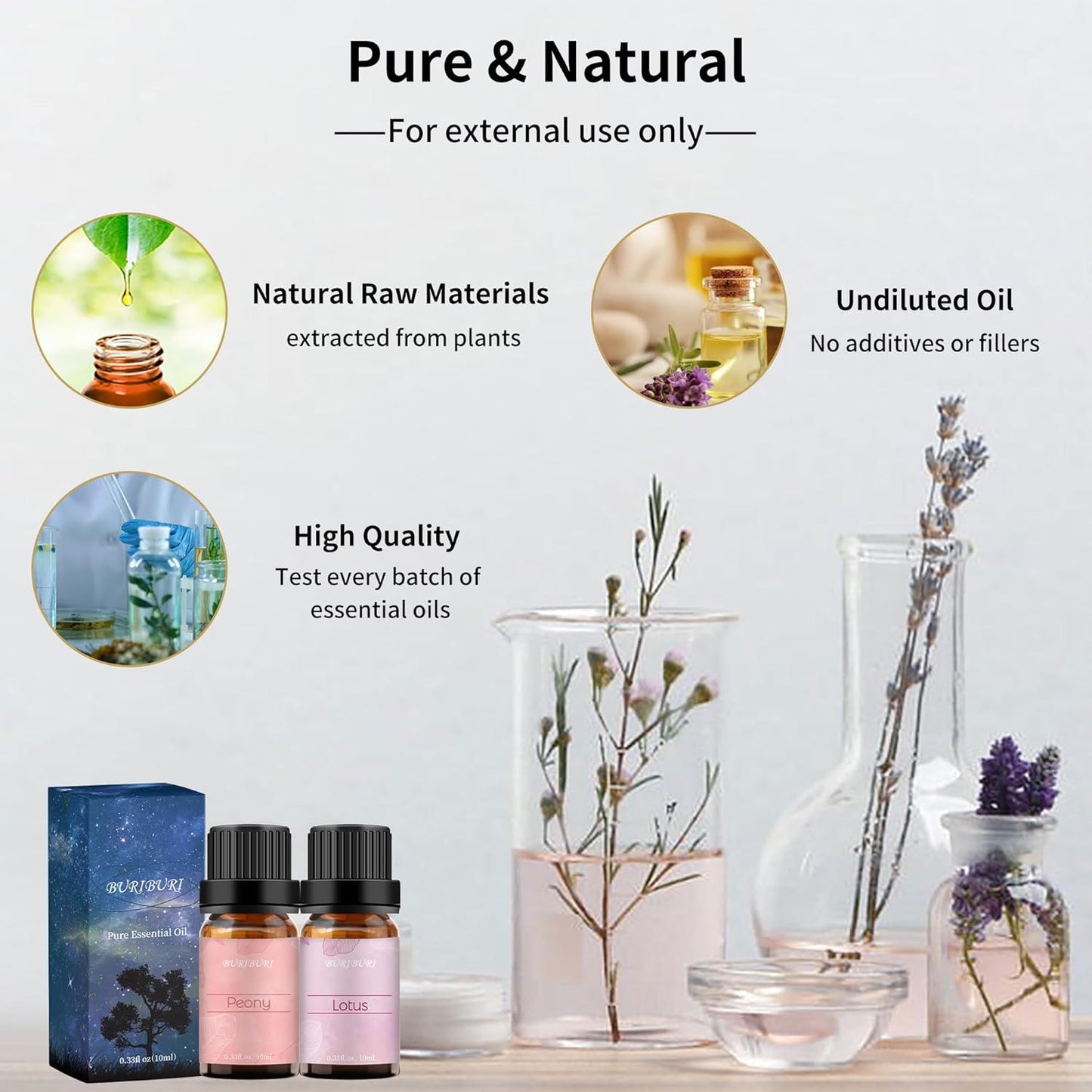 BURIBURI Lotus Essential Oil and Peony Essential Oils Gifts Set 2Pack, 100% Pure Natrual Flower Diffuser Oil for Massage, Soap Making, Skin Care, Soap/Candles Making