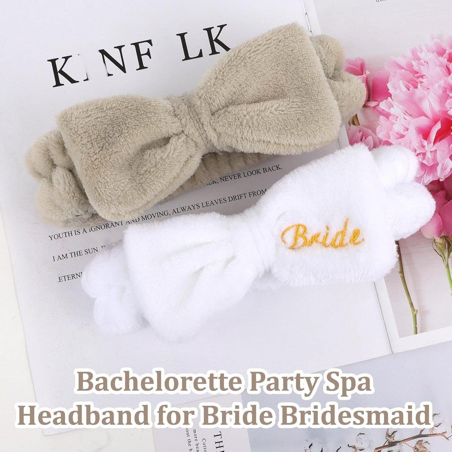 CIEHER Spa Headbands - 8 Pcs Bachelorette Party Favors, Bride & Bridesmaid White & Light Coffee Spa Headbands