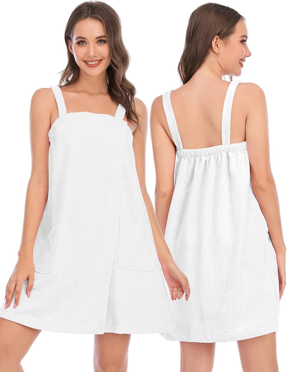 Veseacky Women Bath Wrap Towel for Womens Shower with Pocket Adjustable Spa Robe & Facial Headband