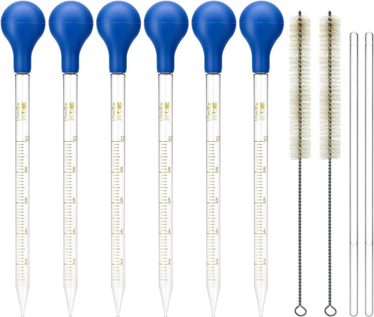 QWORK Glass Droppers Pipettes Graduated Lab Dropper Set, 10 ml Capacity with Large Rubber Caps Glass Liquid Pipette