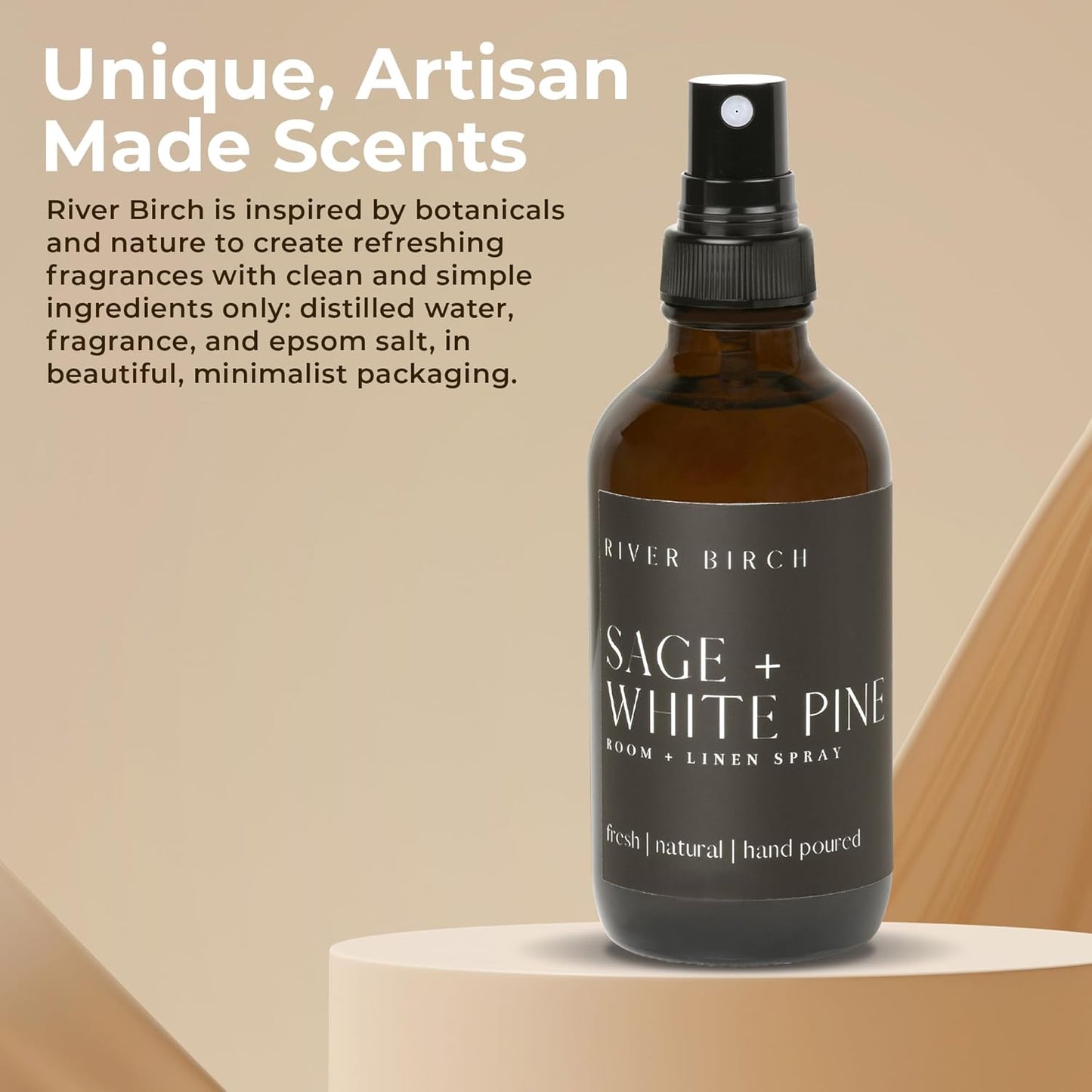 River Birch Luxury Linen and Room Spray - Sage + White Pine Home Signature Scent - Room Fragrance Spray - Fragrant Fresh Linen Air Freshener For Bedding - Handmade in Texas - 4 oz Glass Amber Bottle