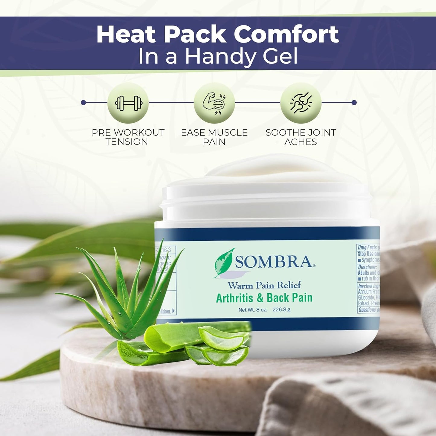 Sombra Warm Pain Relief Gel, Warm Relief for Arthritis and Chronic Pain Pre-Workout Muscle Rub Vegan Formula Free of Artificial Fragrances, Dyes, NSAIDs, Wax, Petroleum, Alcohol - 8oz Jar