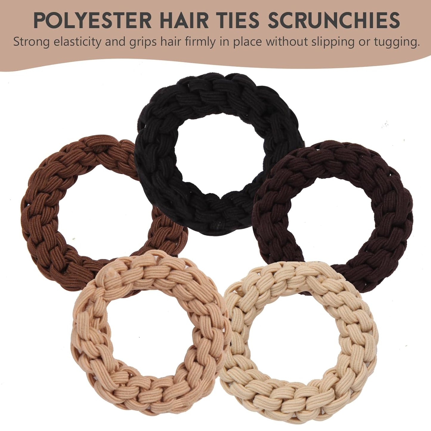 Youxuan Elastic Hair Ties for Women - No Damage, No Slip, No Pull Hair Bands - Comfortable Handmade Braided Polybands for Girls - 10-Pack Multi Colors Polyester Scrunchies