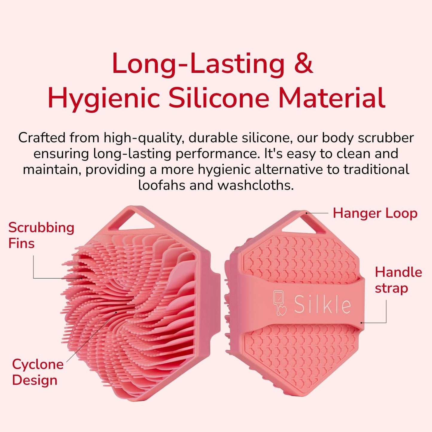 Silicone Body Scrubber - Exfoliating Bath Brush and Skin Cleanser - Shower Sponge for Gentle Body Scrub and Wash - Silicone Scrubbing Care Tool for a Refreshed and Renewed You - Pink