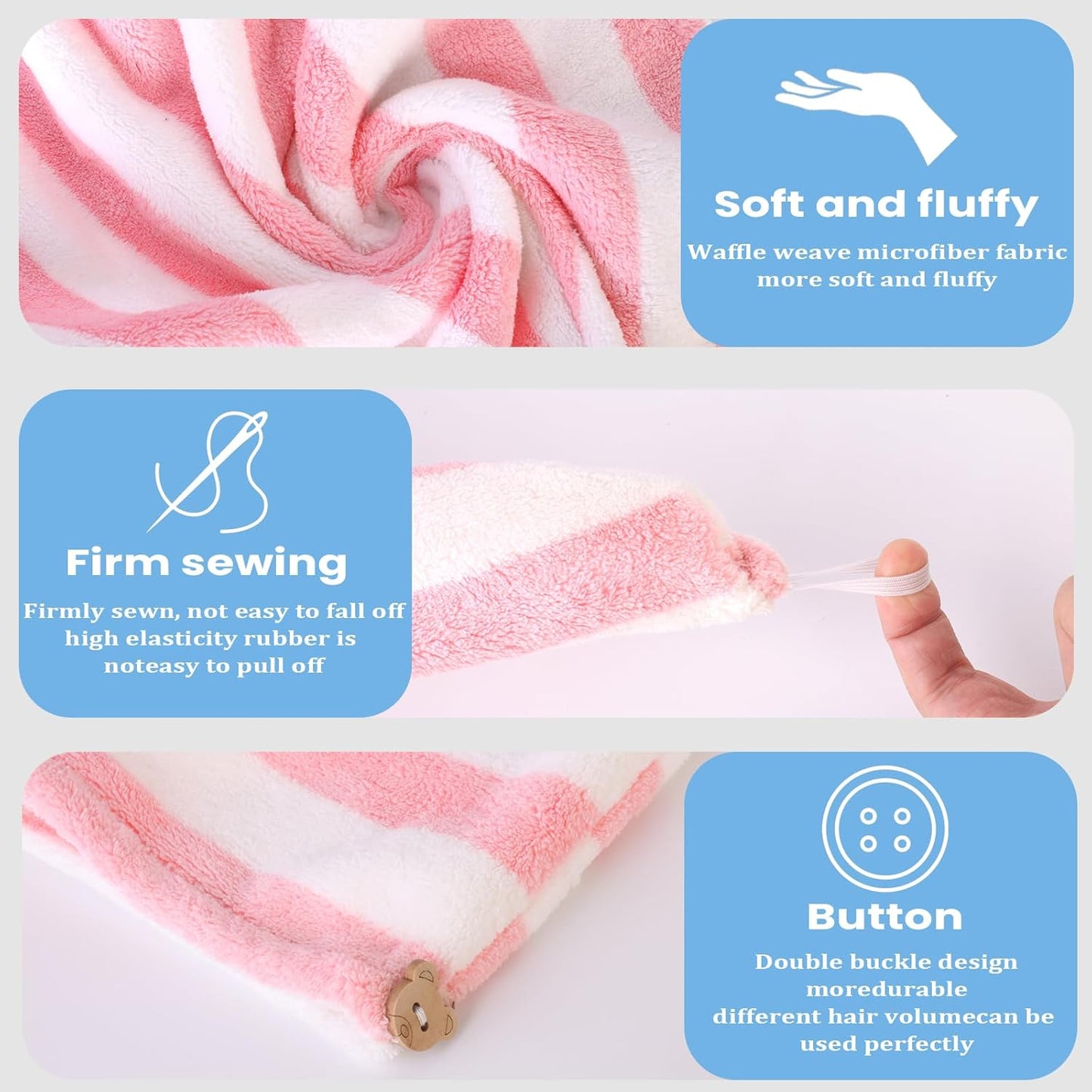 Hair Drying Towel 3 Pack - Ultra Soft Microfiber Turban Twist Hair Wrap for Women - Super Absorbent, Quick Dry Hair Towel Cap for Wet Hair (3 Colors,Striped)