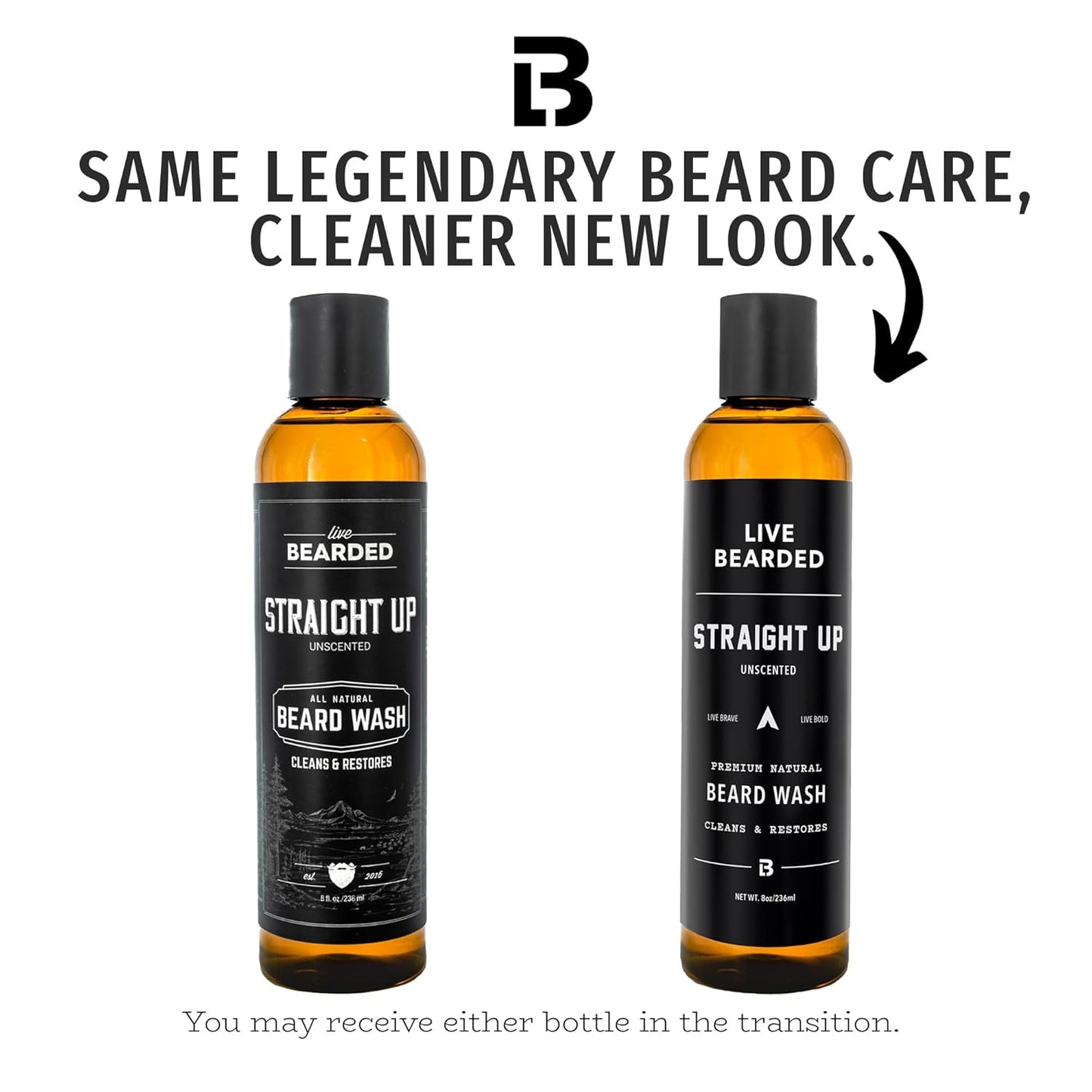 Live Bearded Beard Wash, 8 fl oz - Water-Based Face Cleanser with All-Natural Ingredients for a Gentle, Deep Clean - Made in the USA | Straight Up Unscented - Fragrance-Free