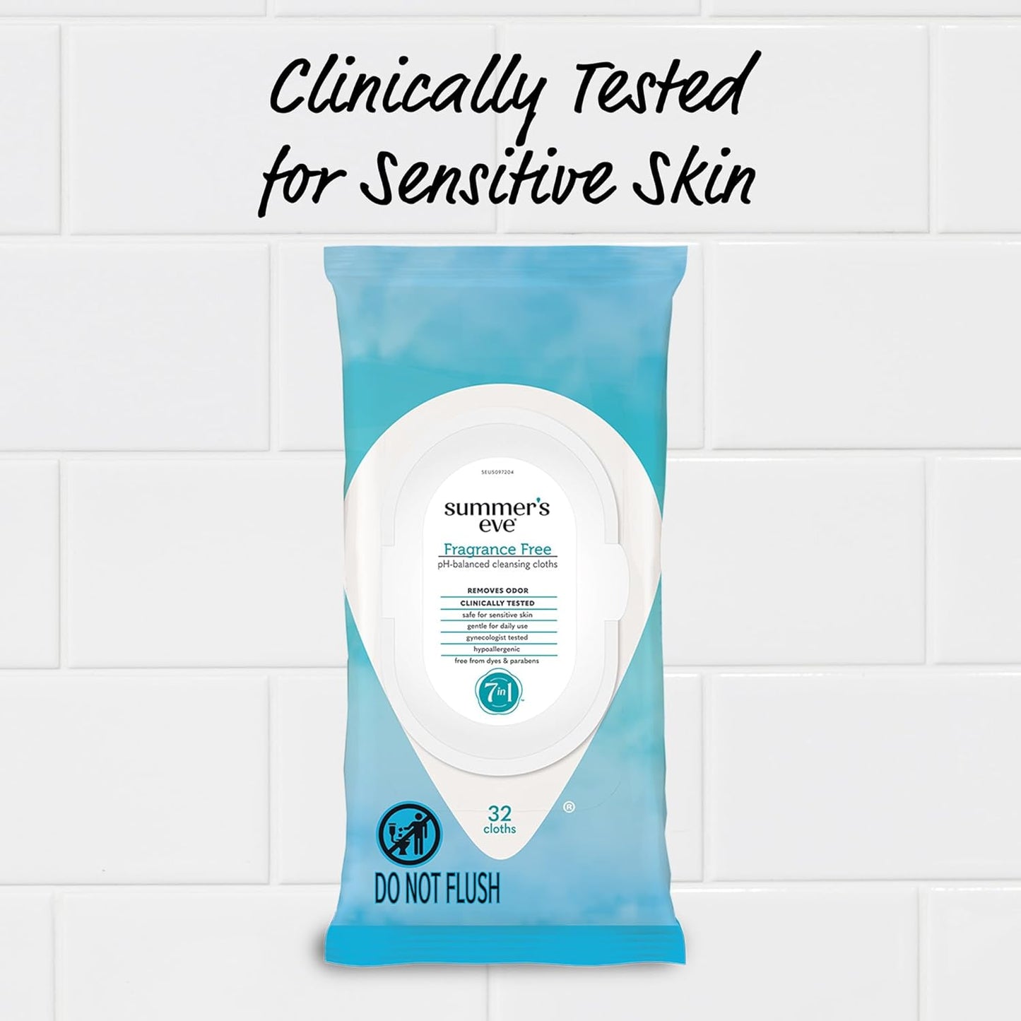 Summer's Eve Fragrance-Free Feminine Wipes, Gentle pH-Balanced Micellar Water Based Formula Helps Control Vaginal Odor, Resealable Packs, 32 Wipes, Pack of 4