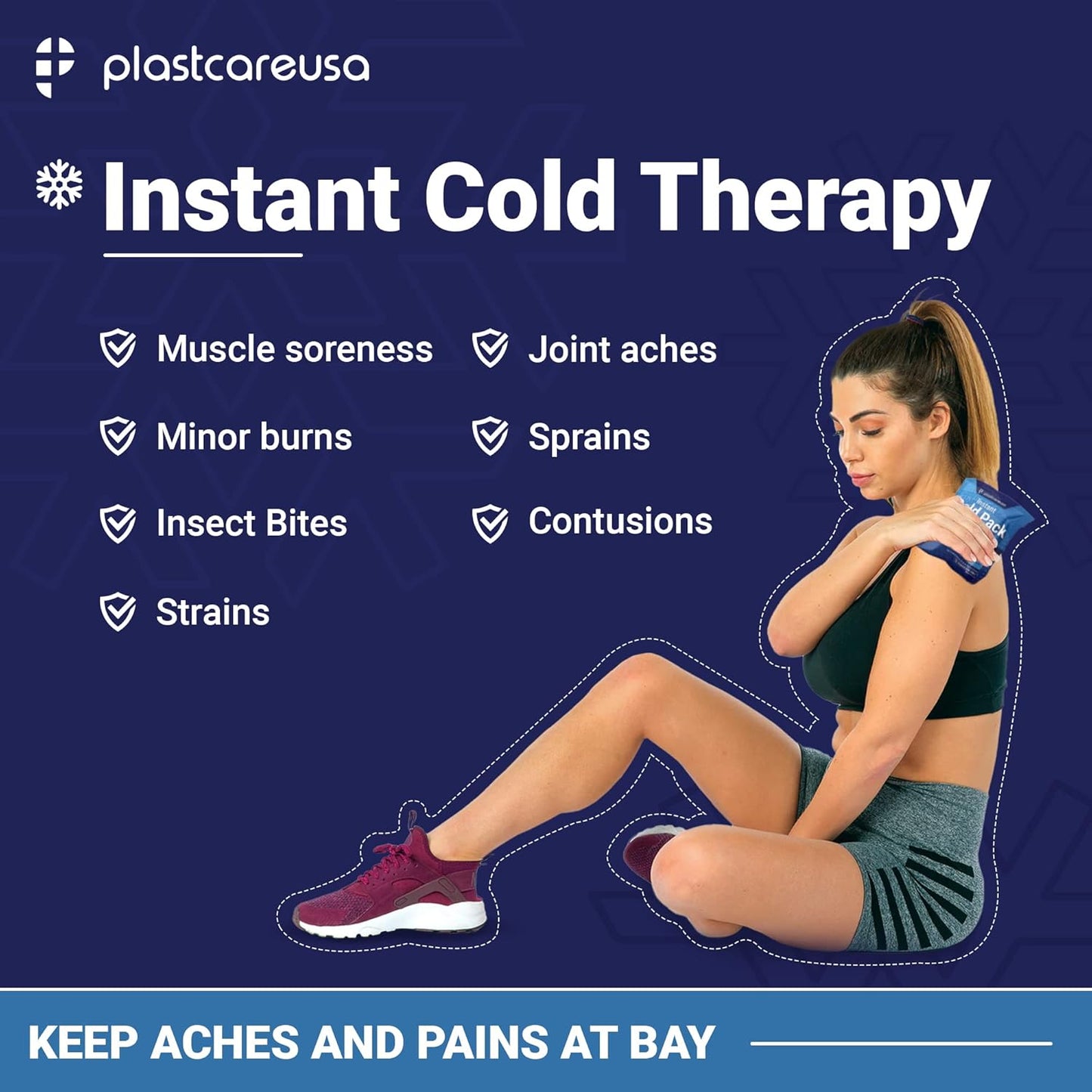 25 Pack 6" x 9" Disposable Ice Packs for Injuries, Swelling, Muscle & Joint Aches, Sprains & Abrasions - Easy to Use Disposable Cold Compress for Pain Relief - PlastCare USA Instant Cold Packs