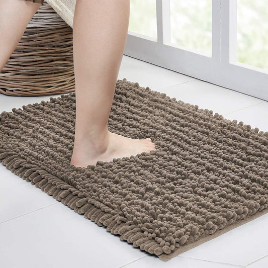 Walensee Large Bathroom Rug Non Slip Bath Mat (24x60 Inch Taupe) Water Absorbent Super Soft Shaggy Chenille Machine Washable Dry Extra Thick Perfect Absorbant Best Plush Carpet for Shower Floor