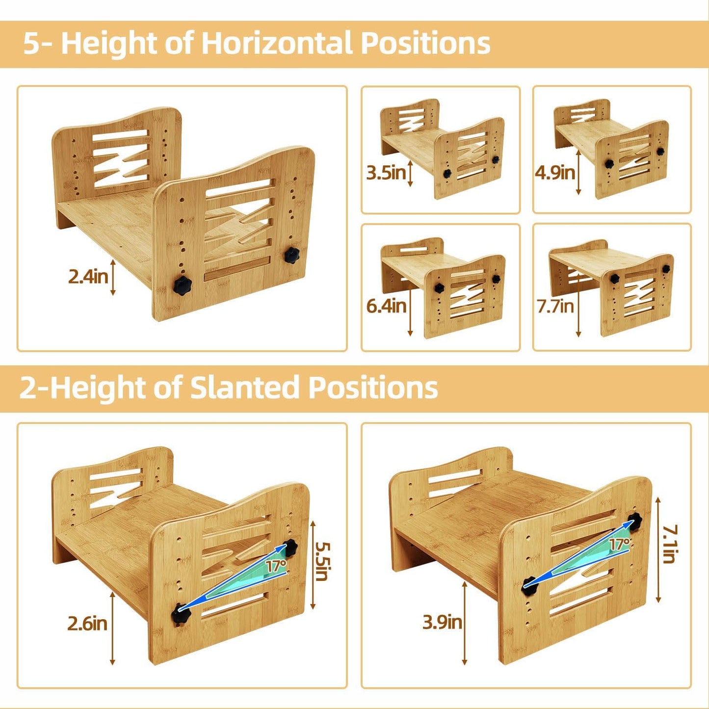 Myplace Bamboo Adjustable Under Desk Footrest, Ergonomic Foot Rest with 7-Level Adjust at Work, Slanted Foot Stool for Home Office Kitchen Bedroom (Burlywood)