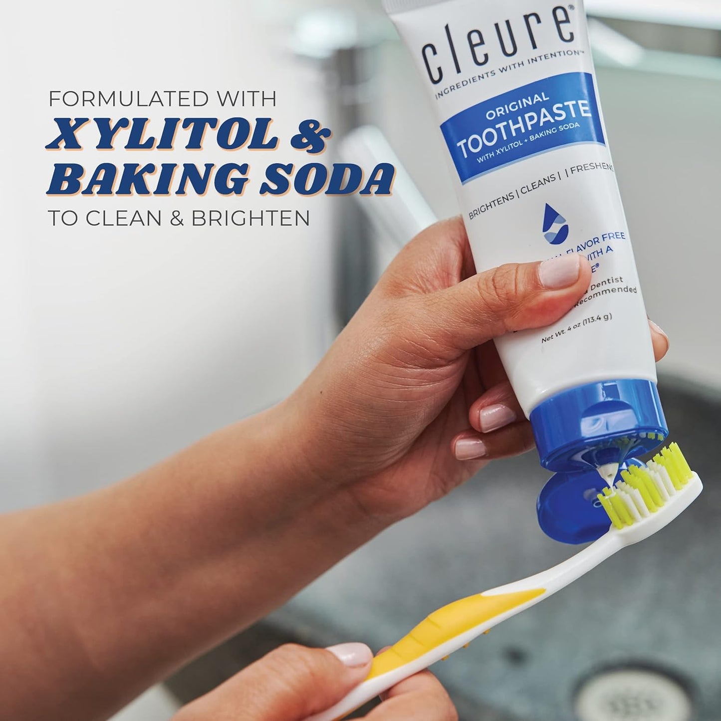 Cleure Original No Fluoride Toothpaste - SLS Free, Mint Free - with Xylitol for Fresh Breath & Helps Whiten - for Kids & Adults - Flavor Free (4oz Tube)