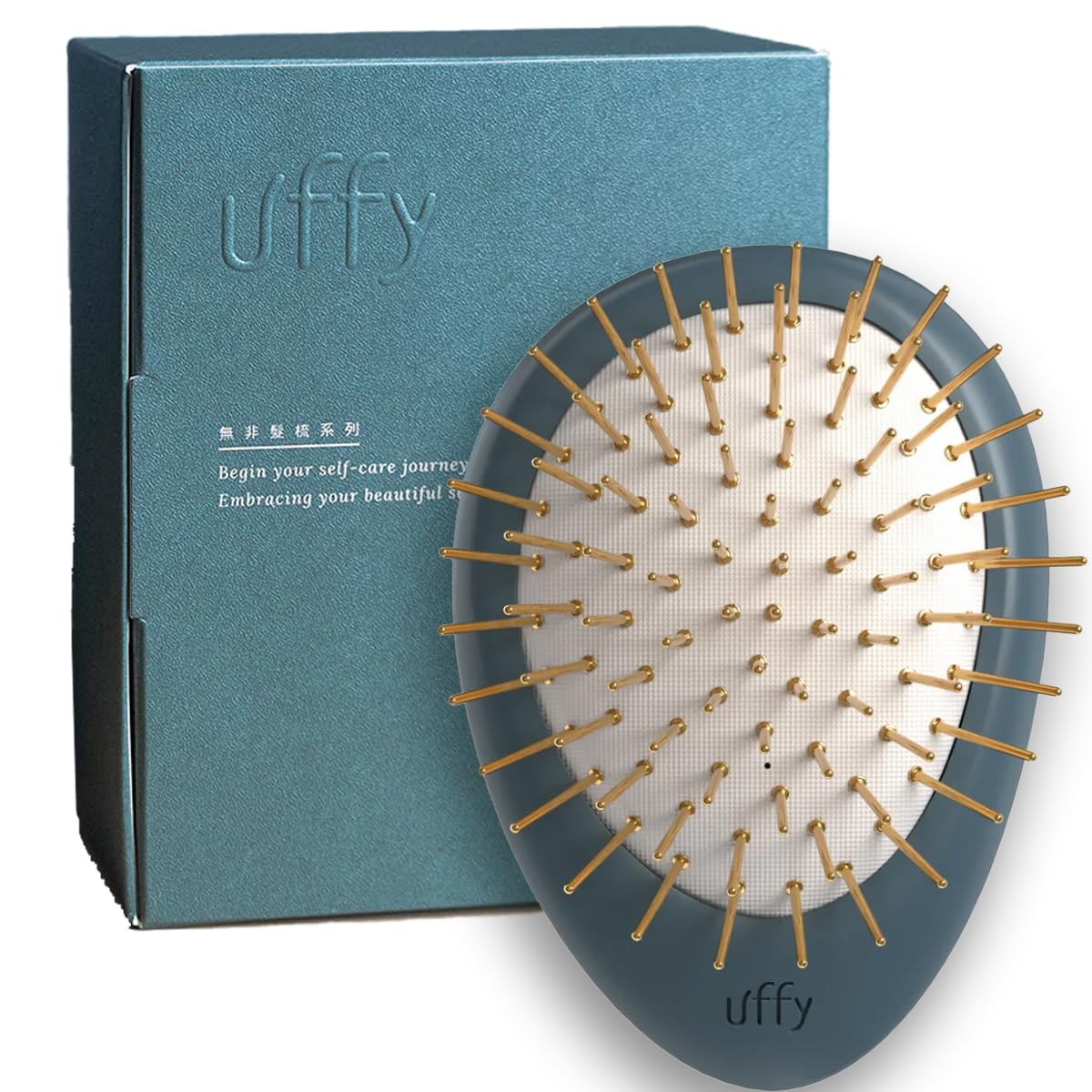 Uffy Acubrusher – 24K Gold-Plated Gua Sha Hair Brush - Ergonomic Scalp Massager for Dandruff & Hair Growth, Suitable for All Hair Types - Ideal Gift for Mom in Turquoise Blue