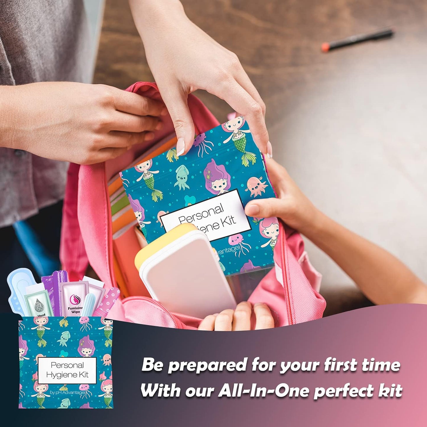 Menstrual Kit All-in-One 10 Pack | Convenience on The Go | Period Kit Pack for Travelling, Tweens & Teenager | Individually Wrapped Feminine Hygiene Product (Under The Sea)