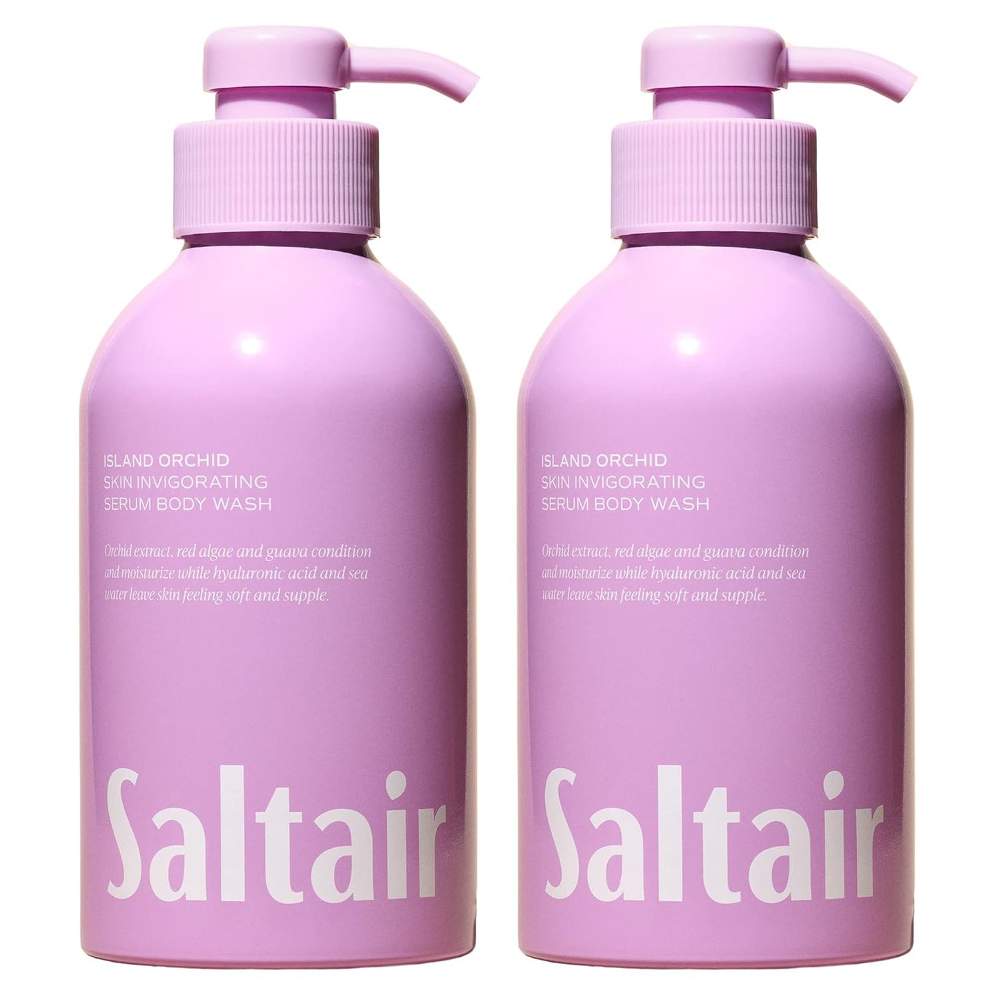 Saltair Body Wash, Island Orchid 2-Pack. Moisturizing Body Cleanser with Monoi Oil and Cupuacu Butter. Luxury Shower Gel for Women and Men. Vegan, Cruelty-Free, Paraben-Free. 2x 17oz Pump Bottles