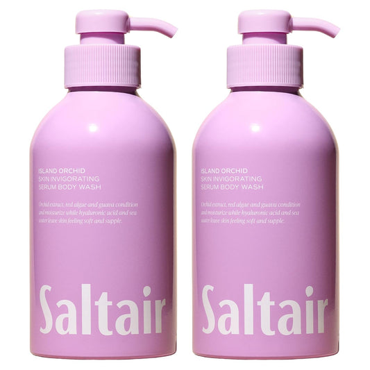 Saltair Body Wash, Island Orchid 2-Pack. Moisturizing Body Cleanser with Monoi Oil and Cupuacu Butter. Luxury Shower Gel for Women and Men. Vegan, Cruelty-Free, Paraben-Free. 2x 17oz Pump Bottles