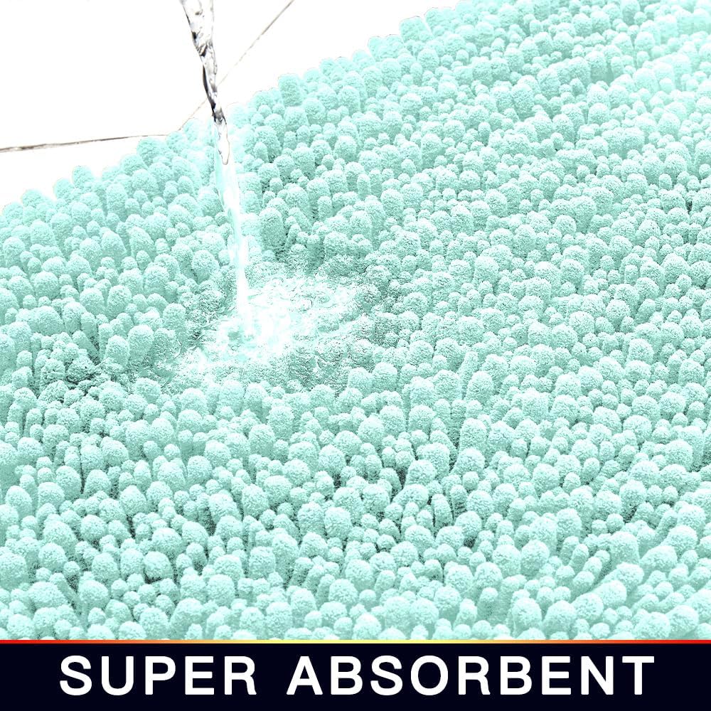 Walensee Bathroom Rug Non Slip Bath Mat (24x17 Inch Spa Blue) Water Absorbent Super Soft Shaggy Chenille Machine Washable Dry Extra Thick Perfect Absorbant Best Small Plush Carpet for Shower Floor