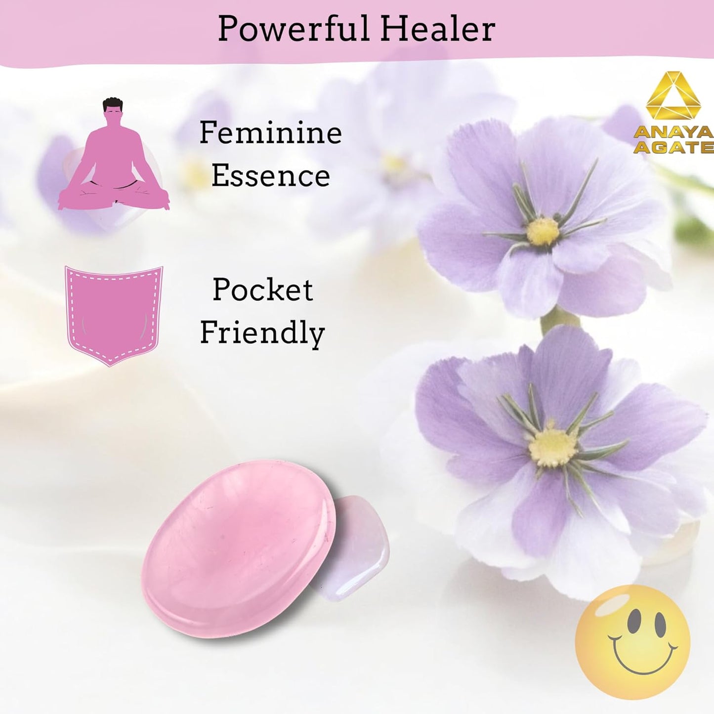 Rose Quartz Worry Stones – Crystal Thumb Worry Stone for Anguish, Stress – Relaxing and Soothing Balance Stones for Meditation, Stress Relief – Healing Stones and Crystals for Men and Women