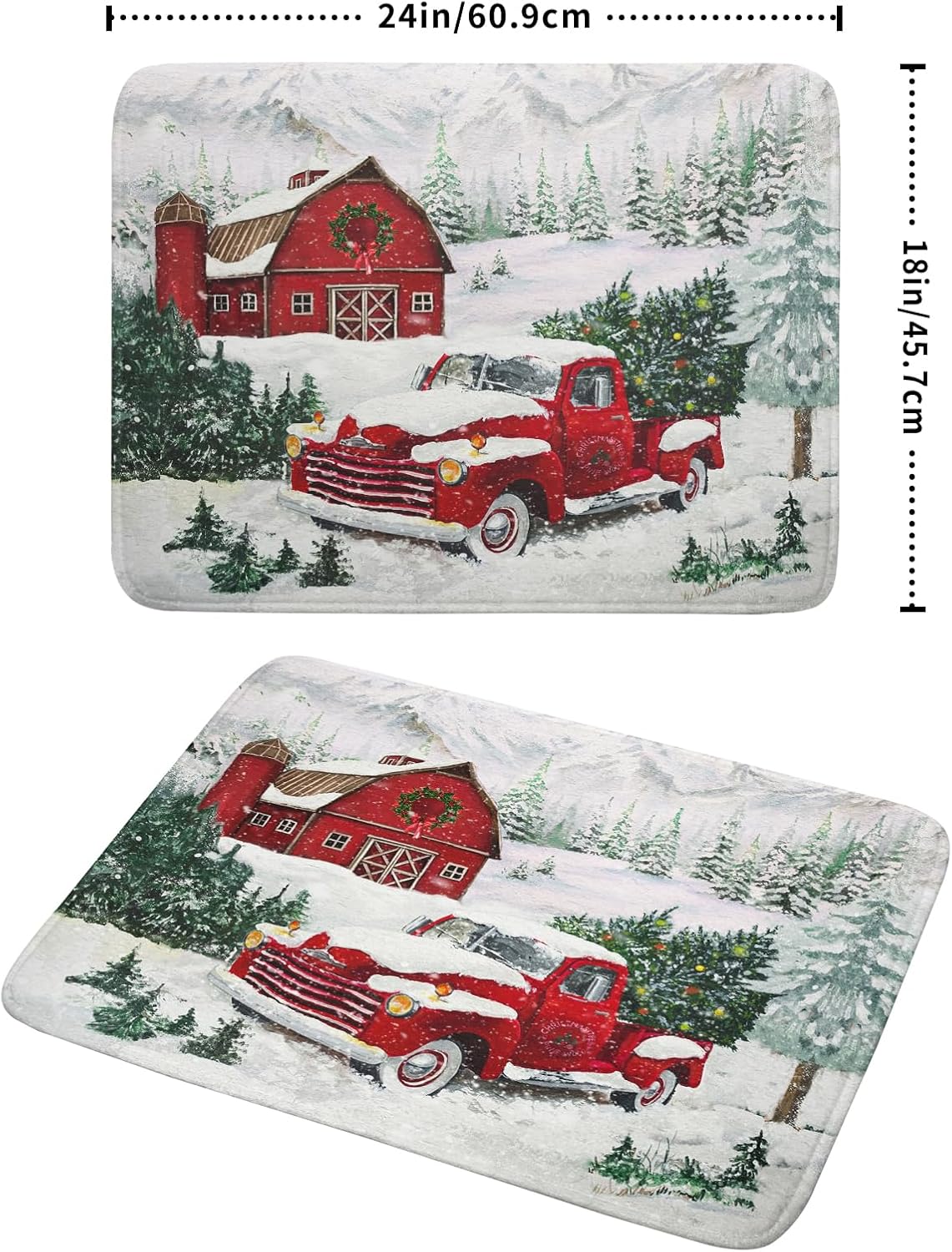 Winter Red Truck Dish Drying Mat Christmas Tree Dishes Pad 18x24 Inch Dish Drainer Rack Mats Absorbent Fast Dry Kitchen Holiday Accessories