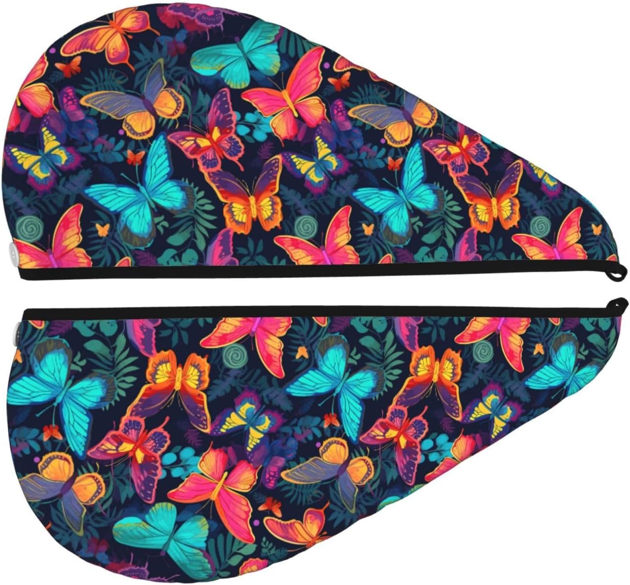 Butterfly Hair Towel Wrap Microfiber Fast Drying Hair Turban with Buttons for Women Drying Curly, Long & Thick Hair