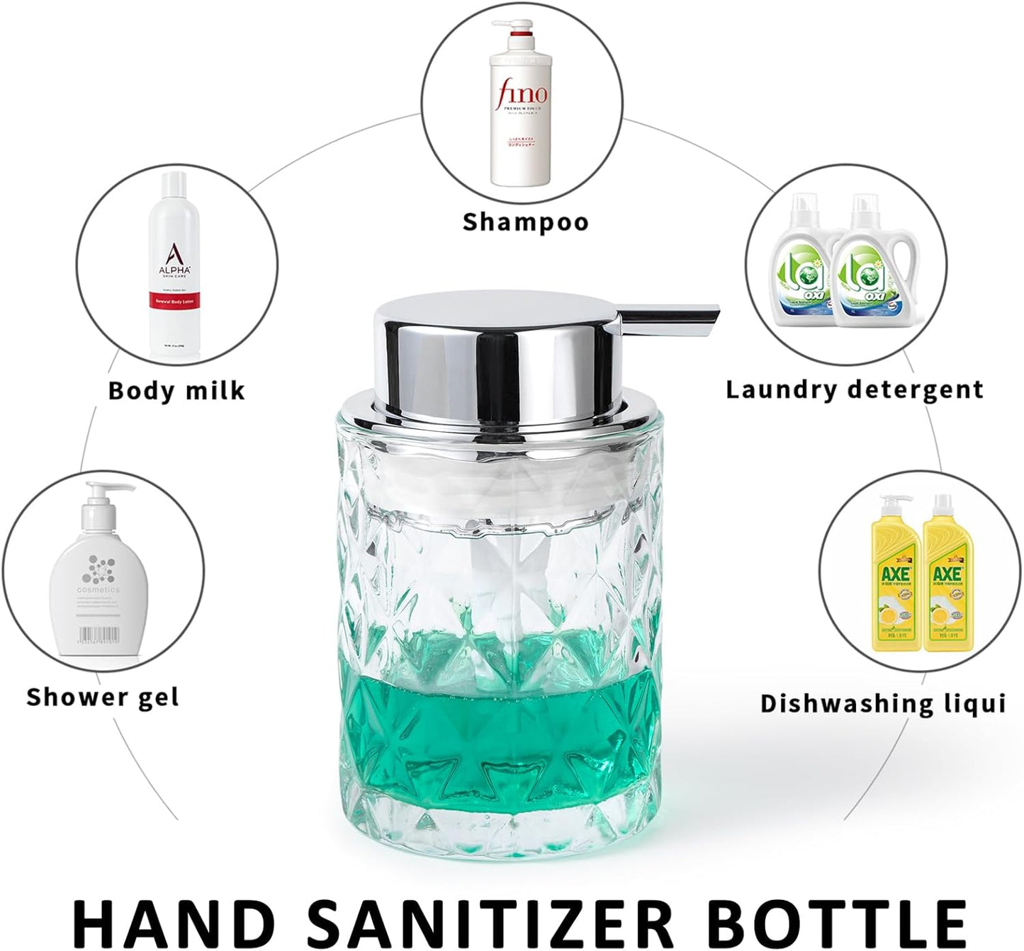 Bathroom Glass Soap Dispenser with Durable Rust-Proof Plastic Liquid Pump (Can't Foam) Hand Lotion Dispenser Antislip Shampoo Kitchen 10oz