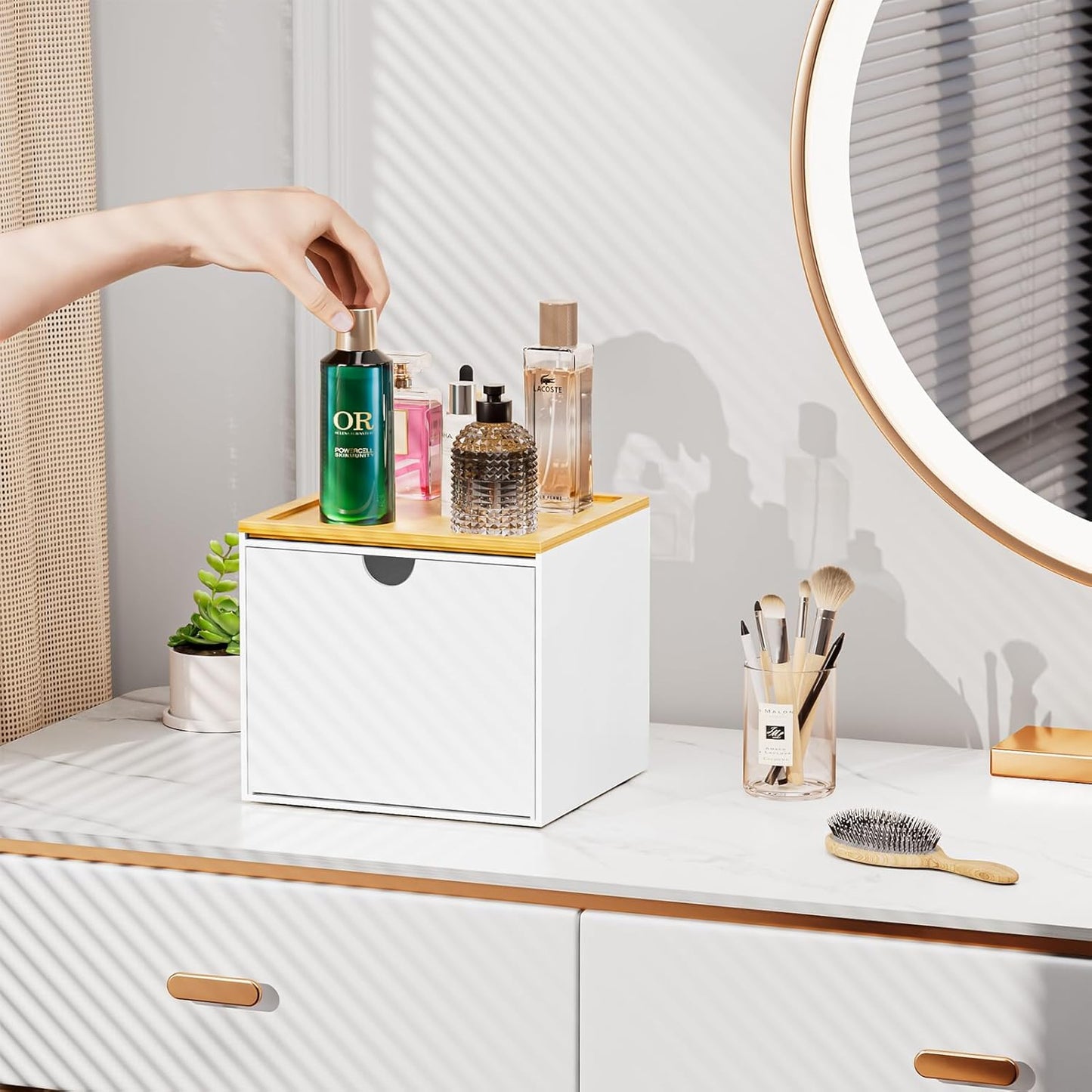 VITVITI Drawer Disposable Face Towel Holder Box, Acrylic Facial Towel Container for XL Clean Skin Club, Large Disposable Face Towels Storage with Bamboo Lid, for Bathroom, Vanity Makeup, White