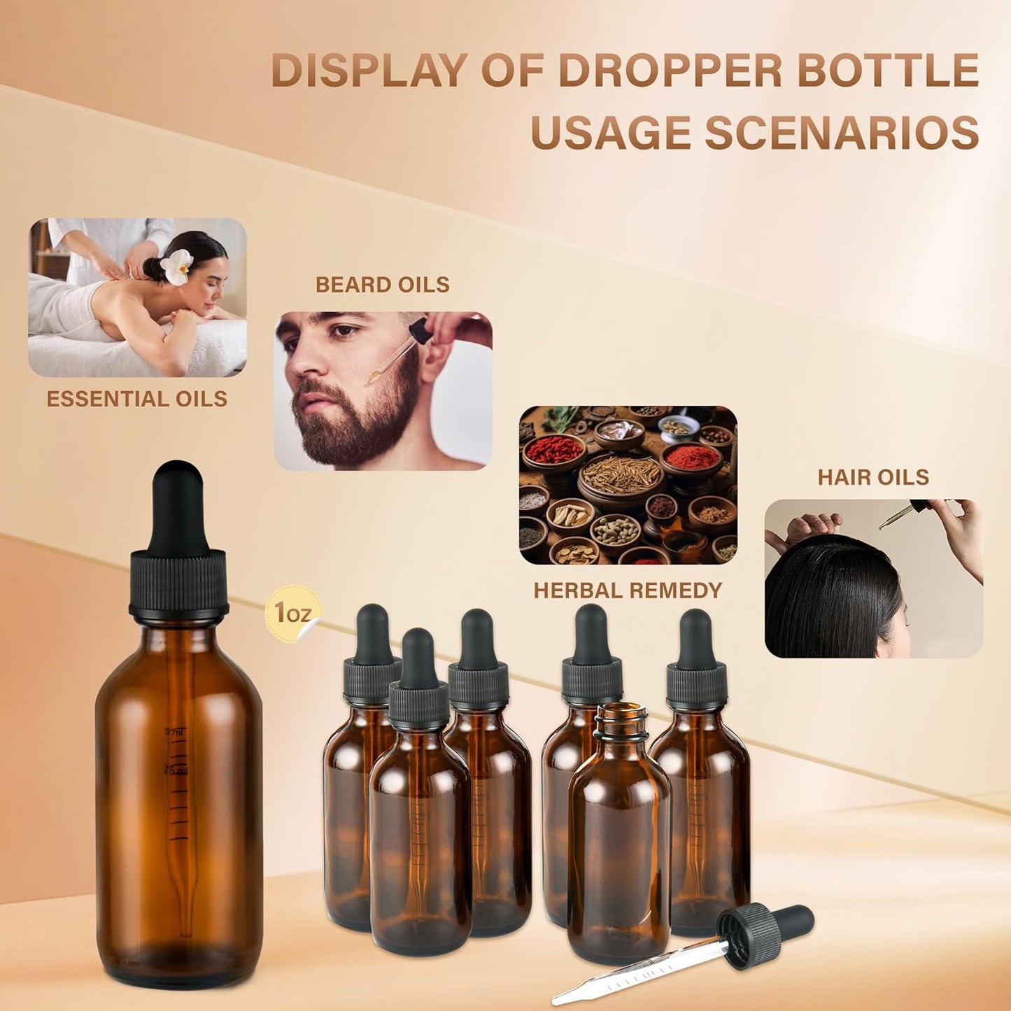 6 Pcs, 2oz Amber Glass Eye Dropper Bottle, Tincture Bottles with Leak-Proof Design, Stronger Suction, for All Kinds of Mixed Liquids