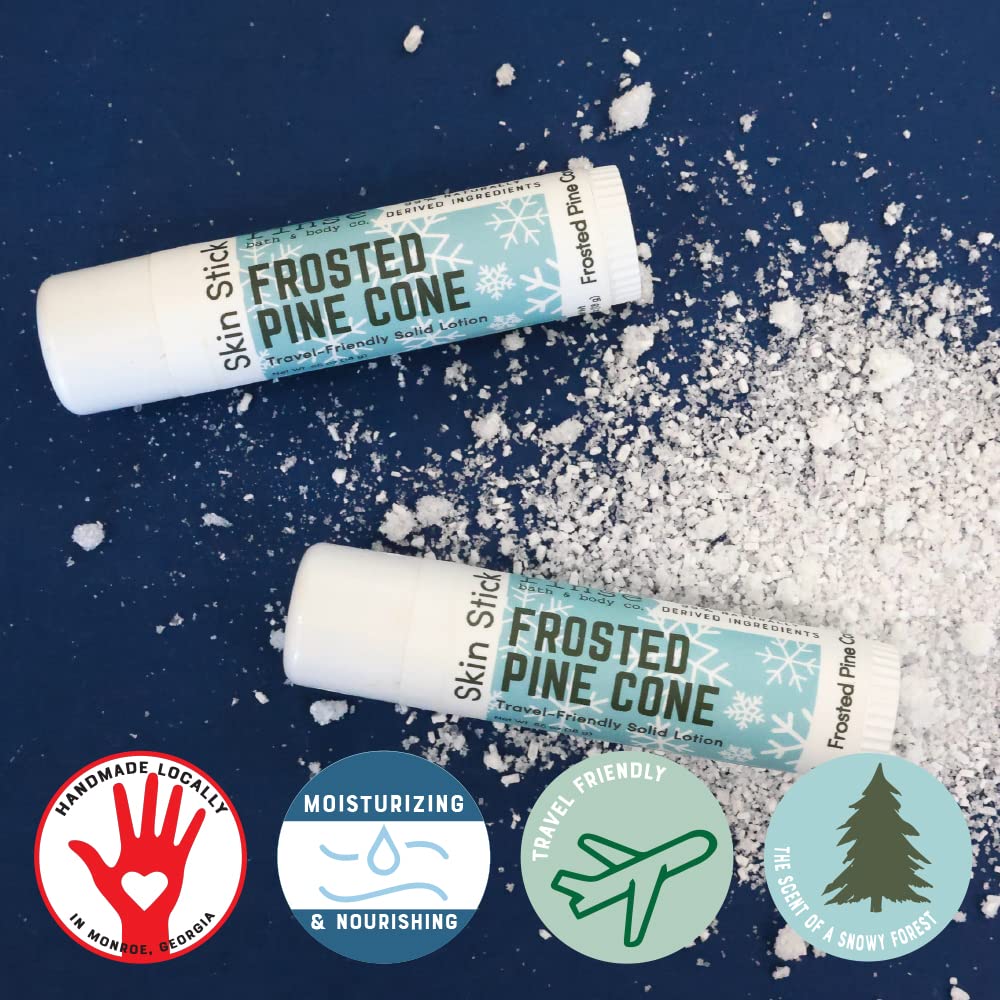 Rinse Bath & Body Frosted Pine Cone Solid Lotion Stick - Natural Lotion Bar w/Shea and Cocoa Butter | Moisturizing No Mess Travel Lotion w/Beeswax,Apricot & Refined Avocado Oil |Vegan | Handmade |.5oz