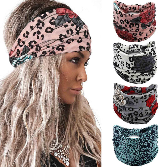 Acenail Wide Headbands Knotted Turban Headband Elastic Non Slip Hairbands Floral Workout Head Bands Yoga Cotton Hair Scarfs Boho Head Wraps Fashion Hair Accessories for Women 4Pcs(Gorgeous)