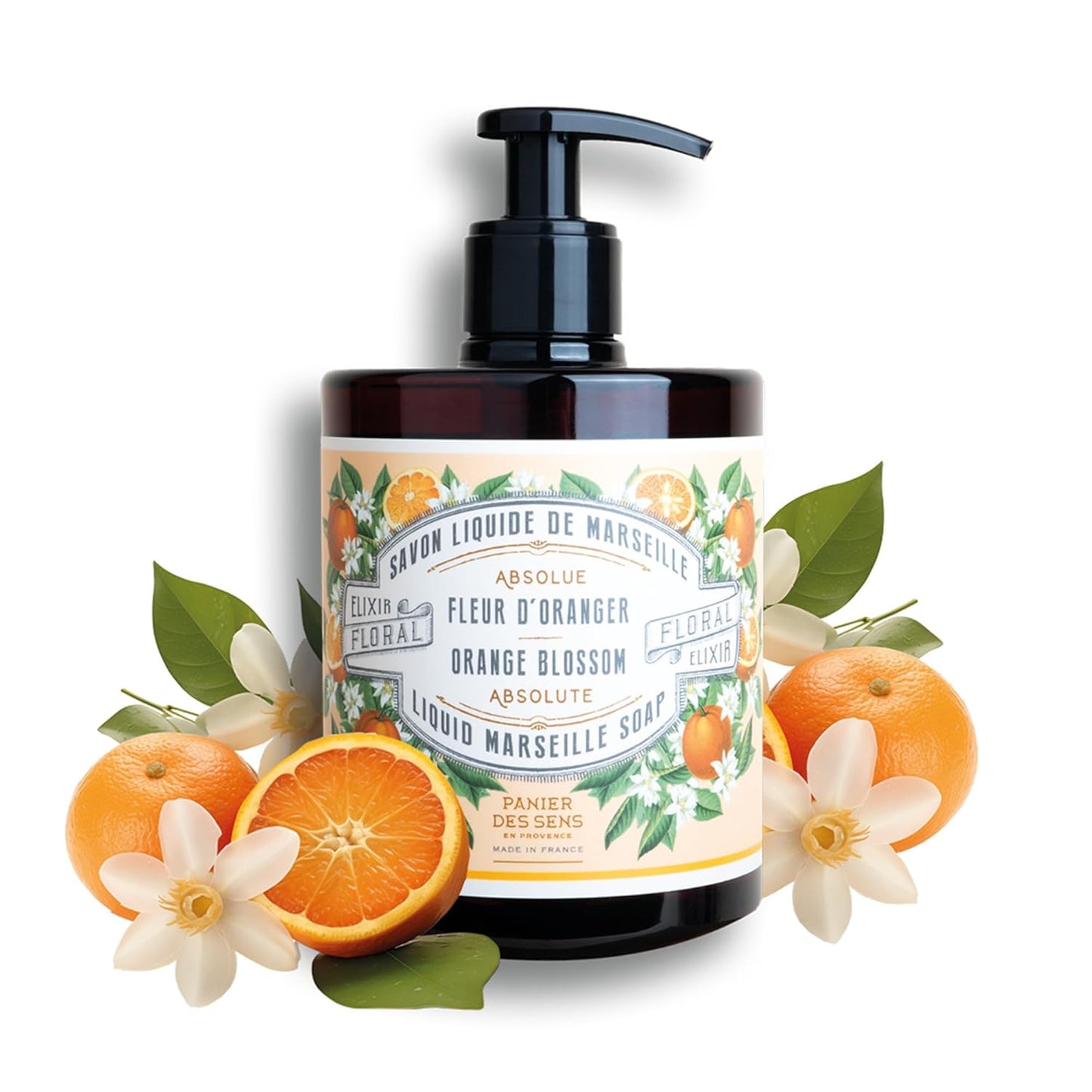 Panier des Sens - Moisturizing Hand Soap - Orange Blossom Gourmand Fragrance - French Traditional Savon de Marseille Soap - Refillable Kitchen & Bathroom Soap - 16.9 Fl.oz Liquid Hand Wash 96% Natural