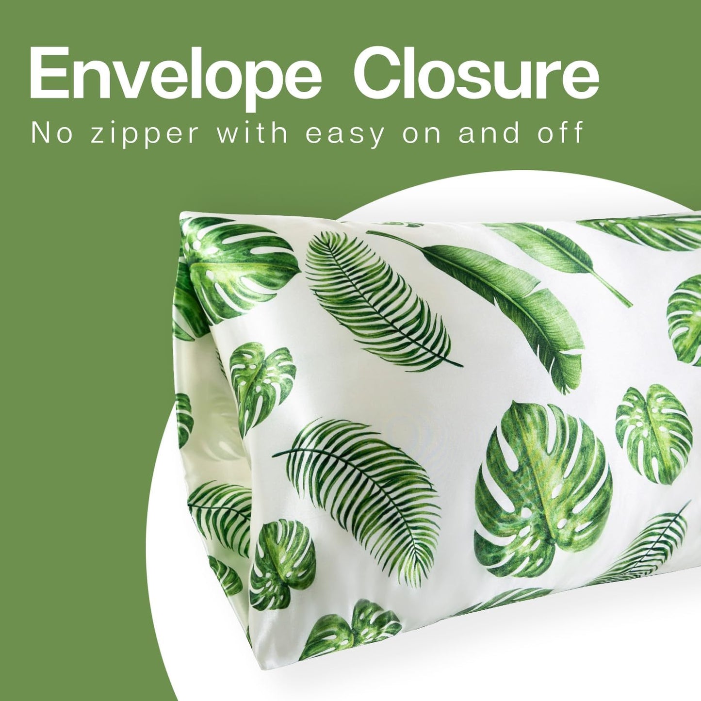 MR&HM Satin Pillowcase for Hair and Skin, Silk Satin Pillowcase 2 Pack, Queen Size Pillow Cases Set of 2, Silky Pillow Cover with Envelope Closure (20x30, Leaves)