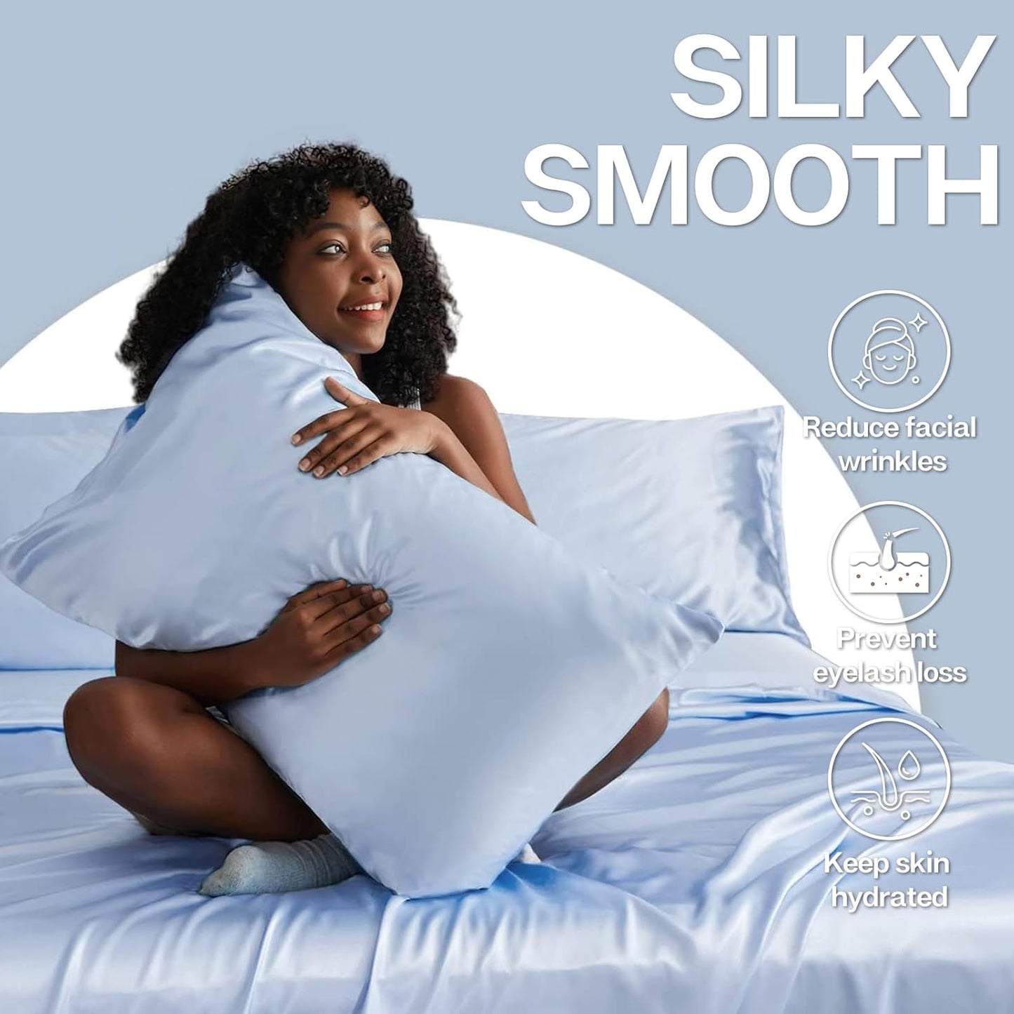 MR&HM Satin Pillowcase for Hair and Skin, Silk Satin Pillowcase 2 Pack, King Size Pillow Cases Set of 2, Silky Pillow Cover with Envelope Closure (20x36, Light Blue)