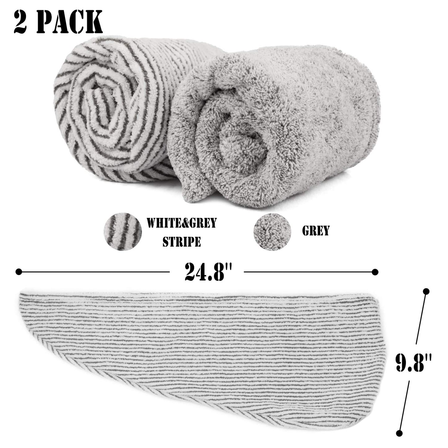 ELLEWIN 2 Pack Drying Hair Towel Wrap, Rayon Polyester Microfiber, Hair Turban Buttons Super Absorbent Quick Dry Rapid Head Hair Towels for Women Curly Long Thick Hair Anti Frizz