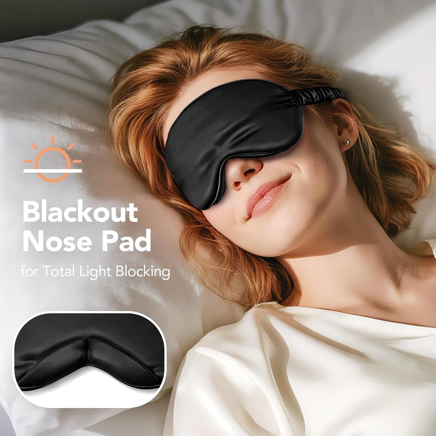 LitBear 100% Pure Silk Sleep Mask, 22 Momme 6A Mulberry Silk Fabric and Filling, Total Light Blocking Eye Mask Sleeping for Women, Men, Side Sleepers, Includes Travel Pouch and Scrunchie