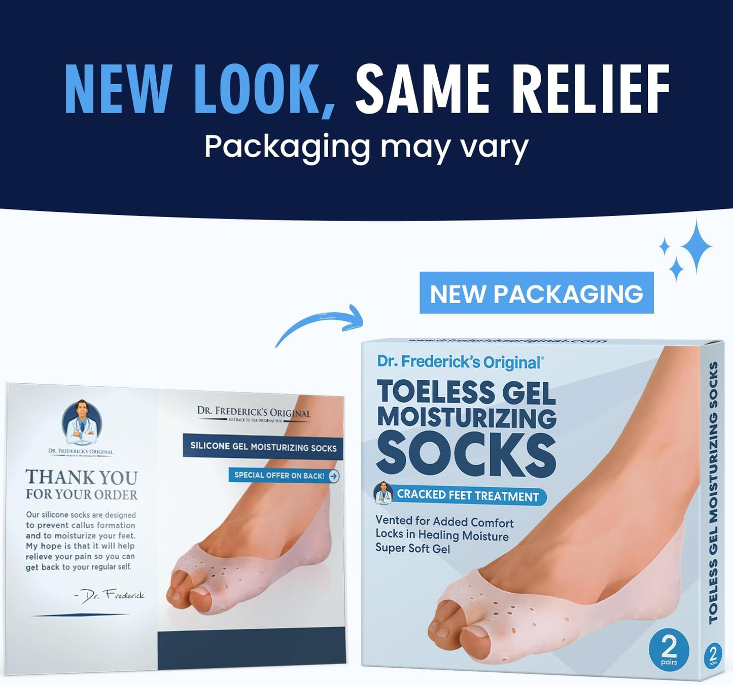 Dr. Frederick's Original Moisturizing Gel Socks - 4 Pieces - Prevents Dry Cracked Heels & Cracked Feet - Day & Night Socks - W4-10 | M5-8