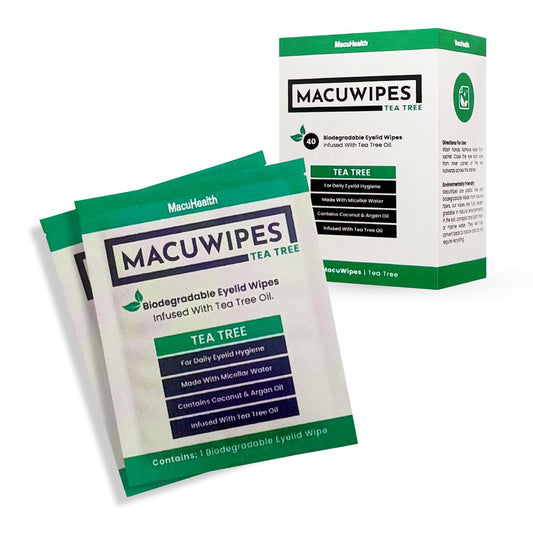 MacuHealth MacuWipes Tea Tree - Pre-Moistened Eyelid Wipes for Dry Eyes, Blepharitis & Sore Eyes, Eye Makeup Remover, Rinse-Free Formula with Tea Tree & Coconut Oil, Individually Wrapped - 40 Count