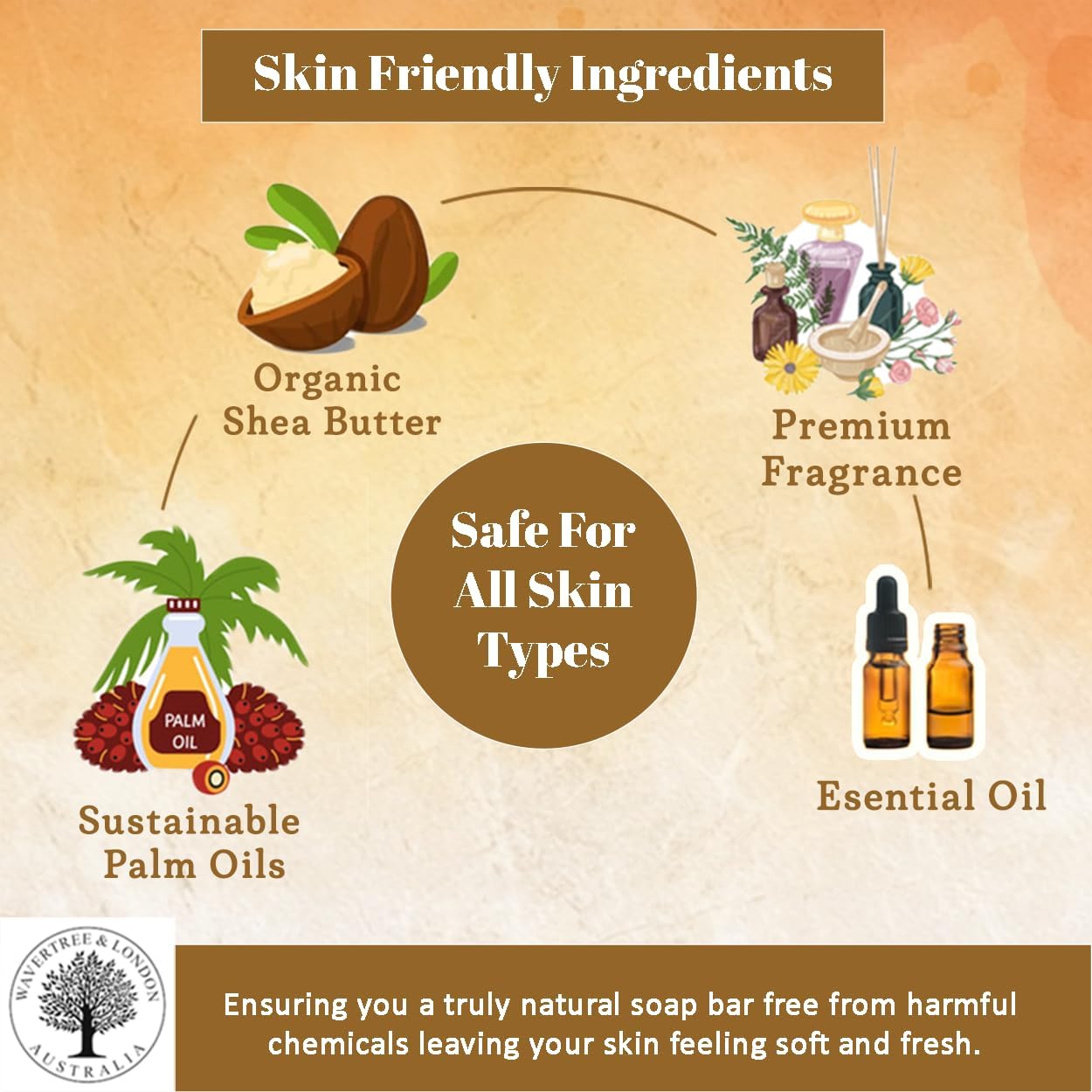 Wavertree & London Vanilla, Cedarwood, & Cinnamon Scented 100% Natural Soap Bar, 7oz Moisturizing French Triple Milled Soap Bar for Women & Men enriched with shea butter - Pure Bath & Body soap bar