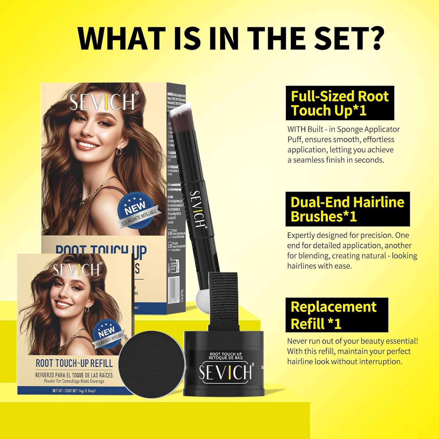 SEVICH Hairline Powder (Replaceable) With Brush & Root Touch-Up for Sparse Hairlines & Gray Coverage, Quick Hair Color Repair, Waterproof & Sweat-Proof, Travel-Friendly (Brown)