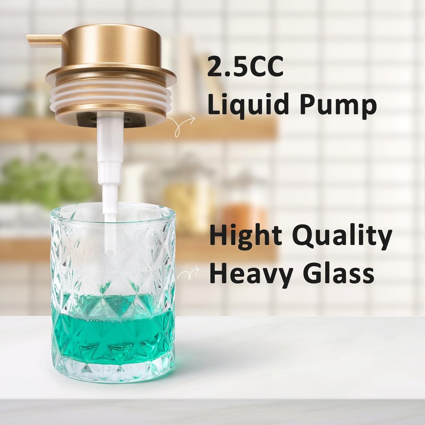 Bathroom Glass Soap Dispenser with Durable Rust-Proof Plastic Liquid Pump (Can't Foam) Hand Lotion Dispenser Antislip Shampoo Kitchen 10oz