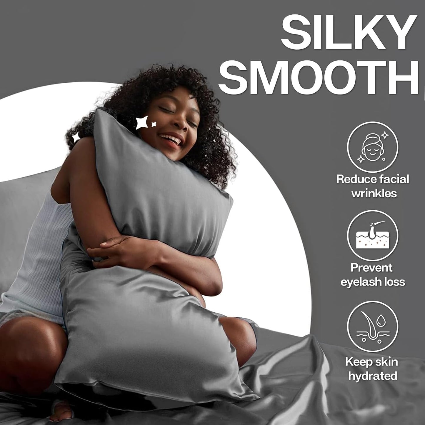 MR&HM Satin Pillowcase for Hair and Skin, Silk Satin Pillowcase 2 Pack, Queen Size Pillow Cases Set of 2, Silky Pillow Cover with Envelope Closure (20x30, Dark Grey)
