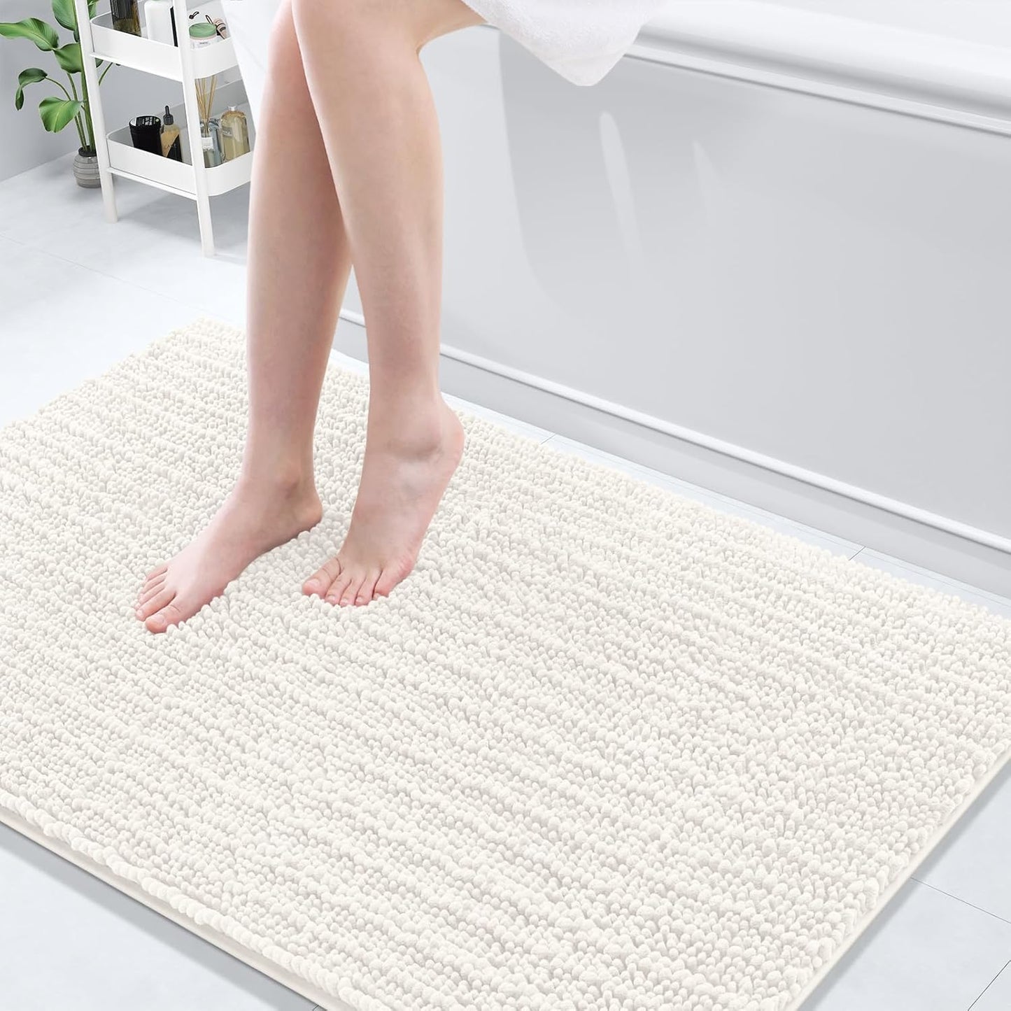 Arotive Luxury Chenille Bathroom Rug Mat, Extra Soft Thick Absorbent Shaggy Bath Rugs, Non-Slip Machine Wash Dry, Plush Bath Mats for Bathroom, Shower and Tub, 50x30, Ivory
