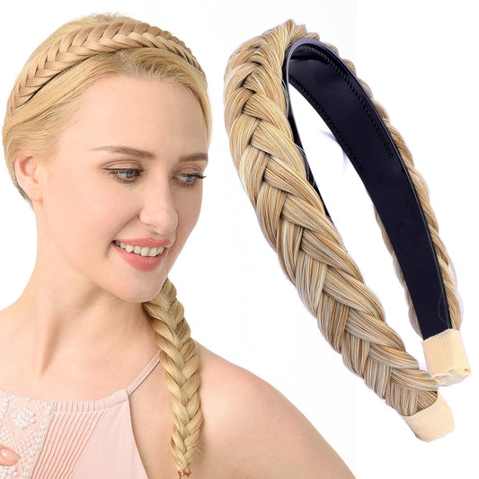DIGUAN Width 0.9 inches Synthetic Hair Plaited Headband Braid With Teeth Hair Band Accessories for Women Girl (Sandy Blonde)
