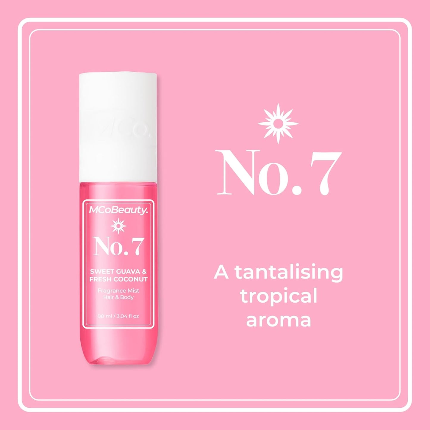 MCoBeauty - Fragrance Mist No. 7 - Light Body and Hair Spray with Sweet Guava & Fresh Coconut, Lightly Fruit Scent with Tropical Notes - Vegan, Cruelty Free - Gifts for Women, Feminine Spray - 90ml
